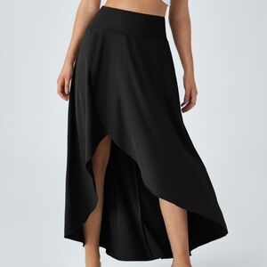 Halara Breezeful High Rise High Low Flowy Casual Maxi Skirt Skort Black L